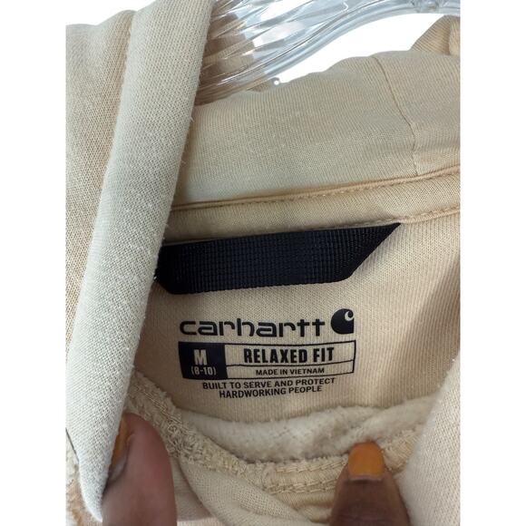 Carhartt Sweatshirt Women's Beige‎ Relaxed Fit Hoodie Long Sleeve Soft Medium - Picture 2 of 11